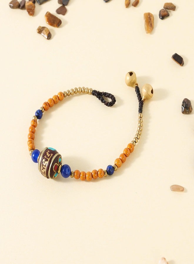 Cherishching Feng Shui Sanskrit Charms Bracelet,Adjustable Tibetan Buddhist Bracelet with 2 bells Anxiety Bracelet, Good Luck Natural Stone Beaded Bracelets for Women - Image 2